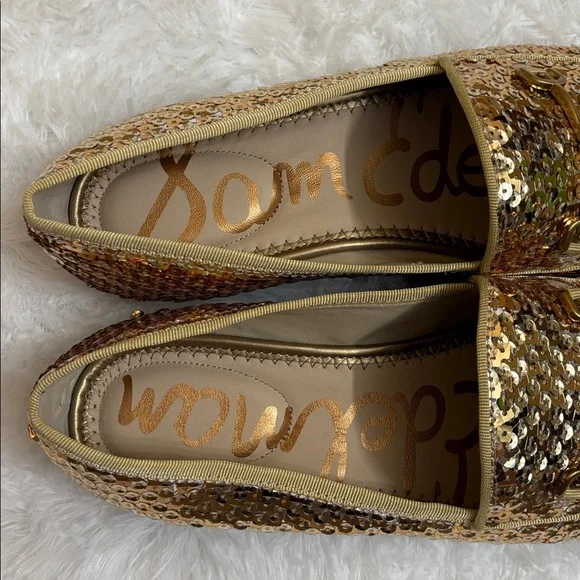 NEW In Box Sam Edelman Gold Loraine Octane Sequined Loafers In Size 8M - Picture 7 of 14